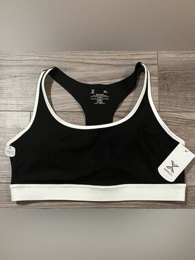 Xersion Medium Support Racerback Sports Bra Black White Trim Size XL NWT
